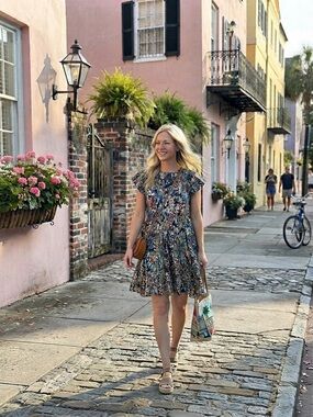 Chic Soul Navy Floral Tiered Dress